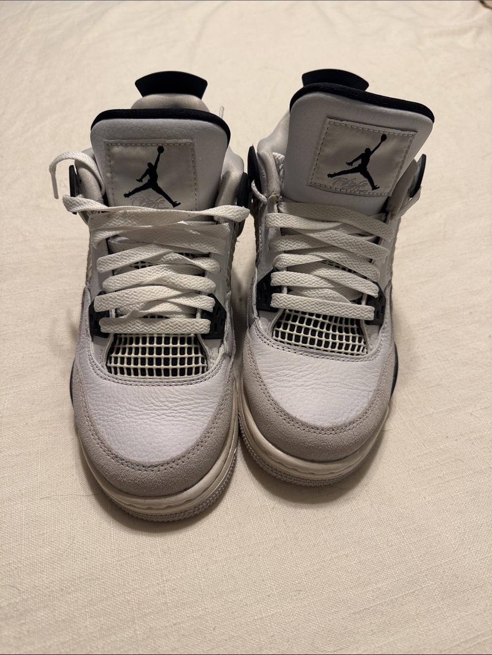 Jordan 4 military Kids Basketball Sneakers - White/Black/Gray